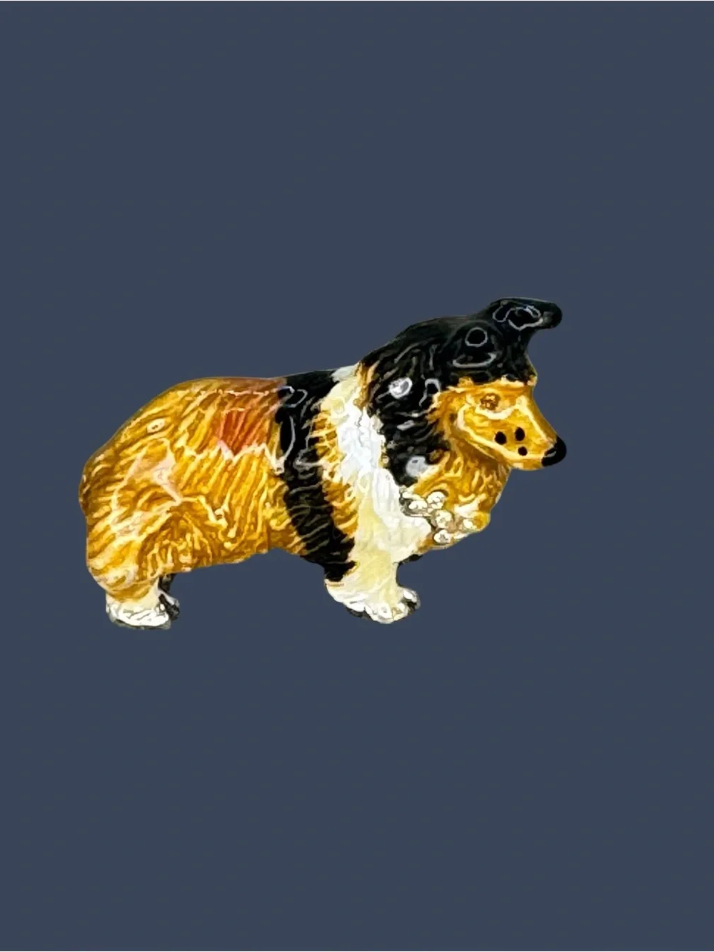 Vintage Signed BEST Collie Sheltie Dog Brooch Pendant Enamel Rhinestone Silver T